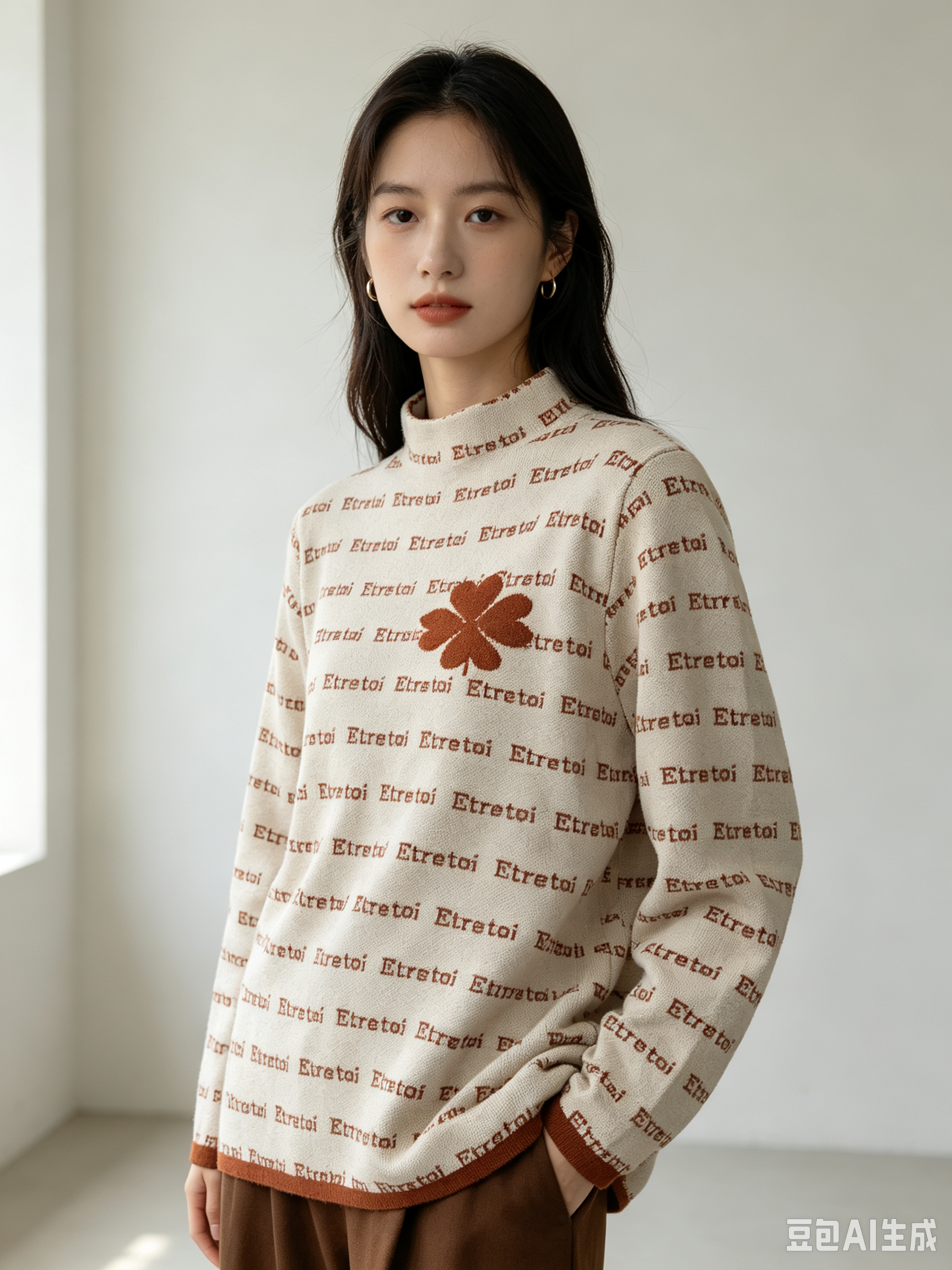 Lucky Clover Half-Neck Knit Sweater