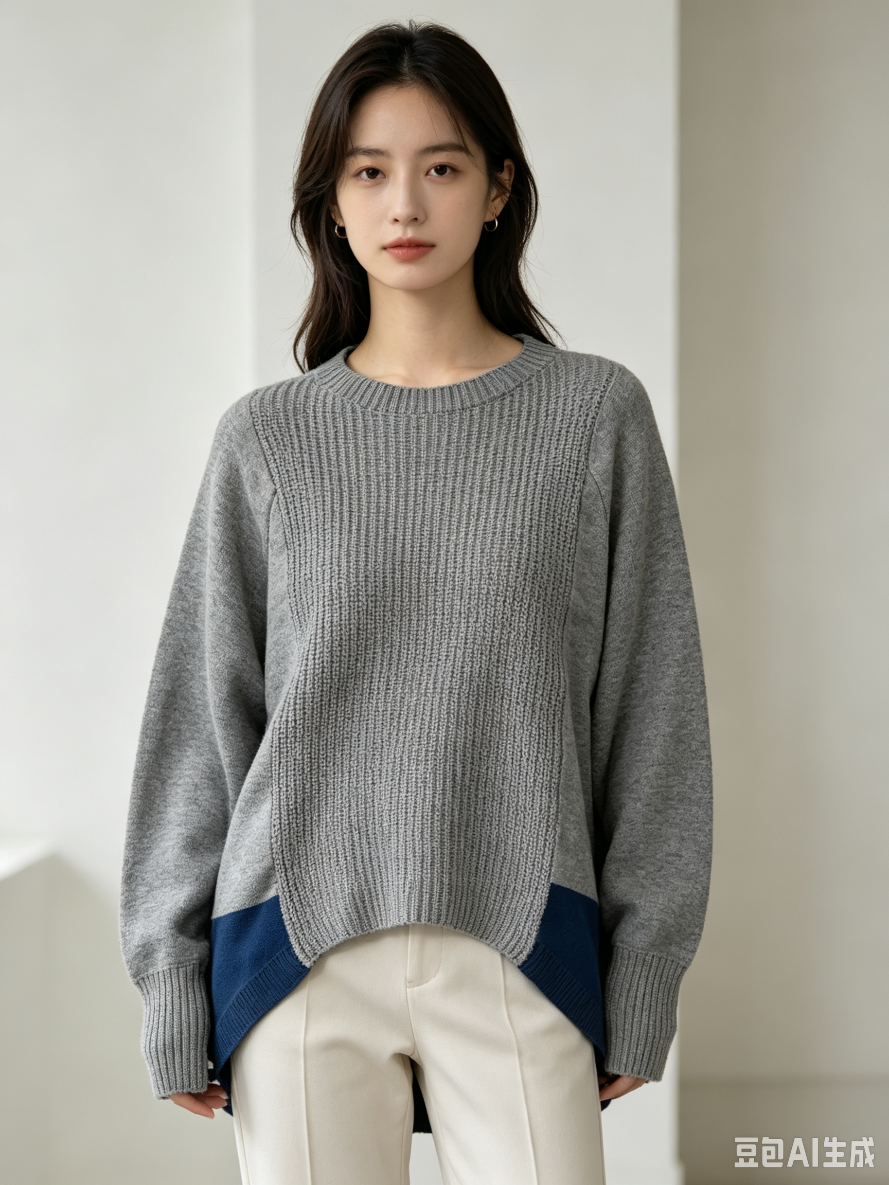 Three-Color Patchwork Knit Sweater