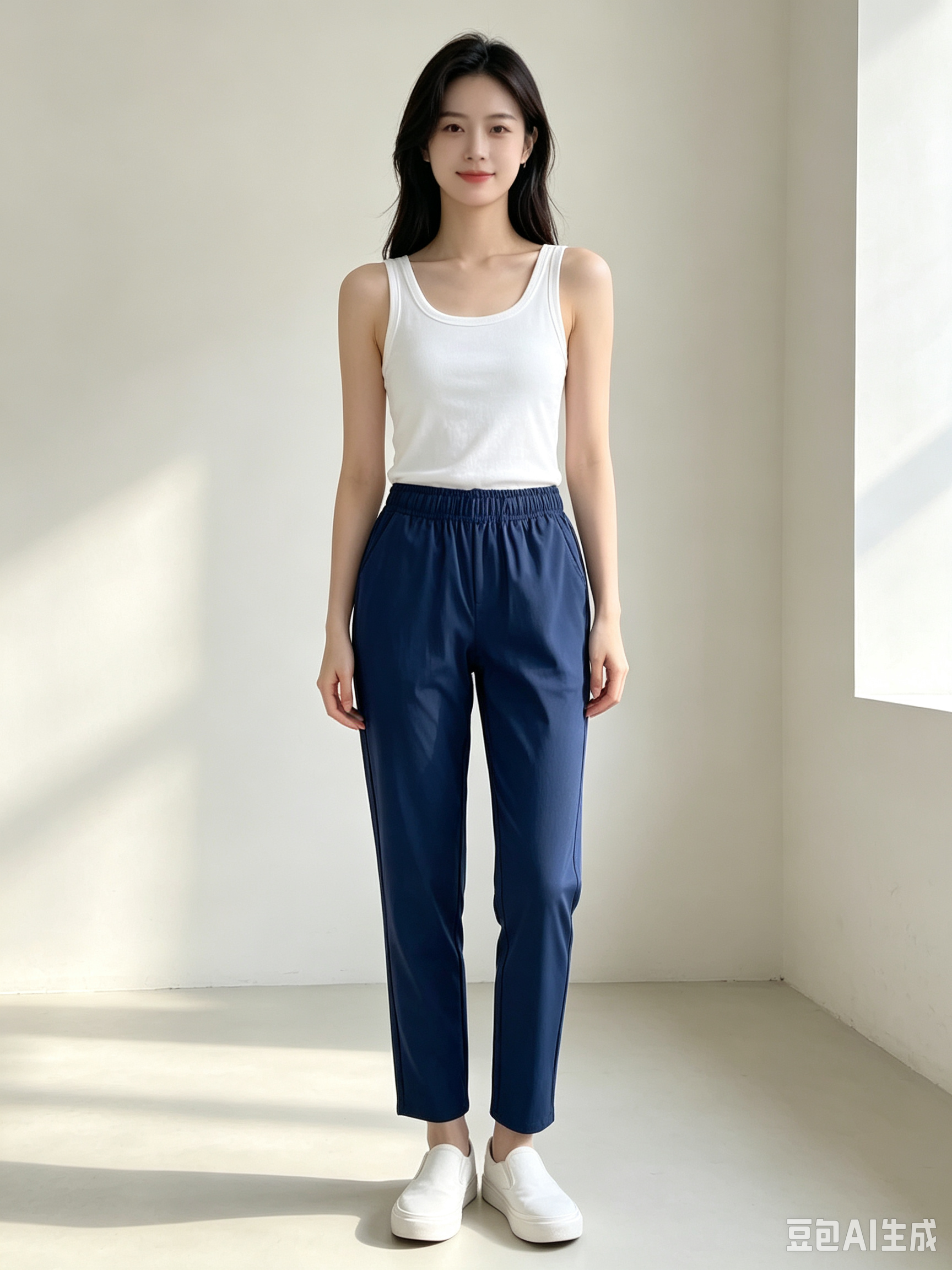 Elastic Waist Straight Pants