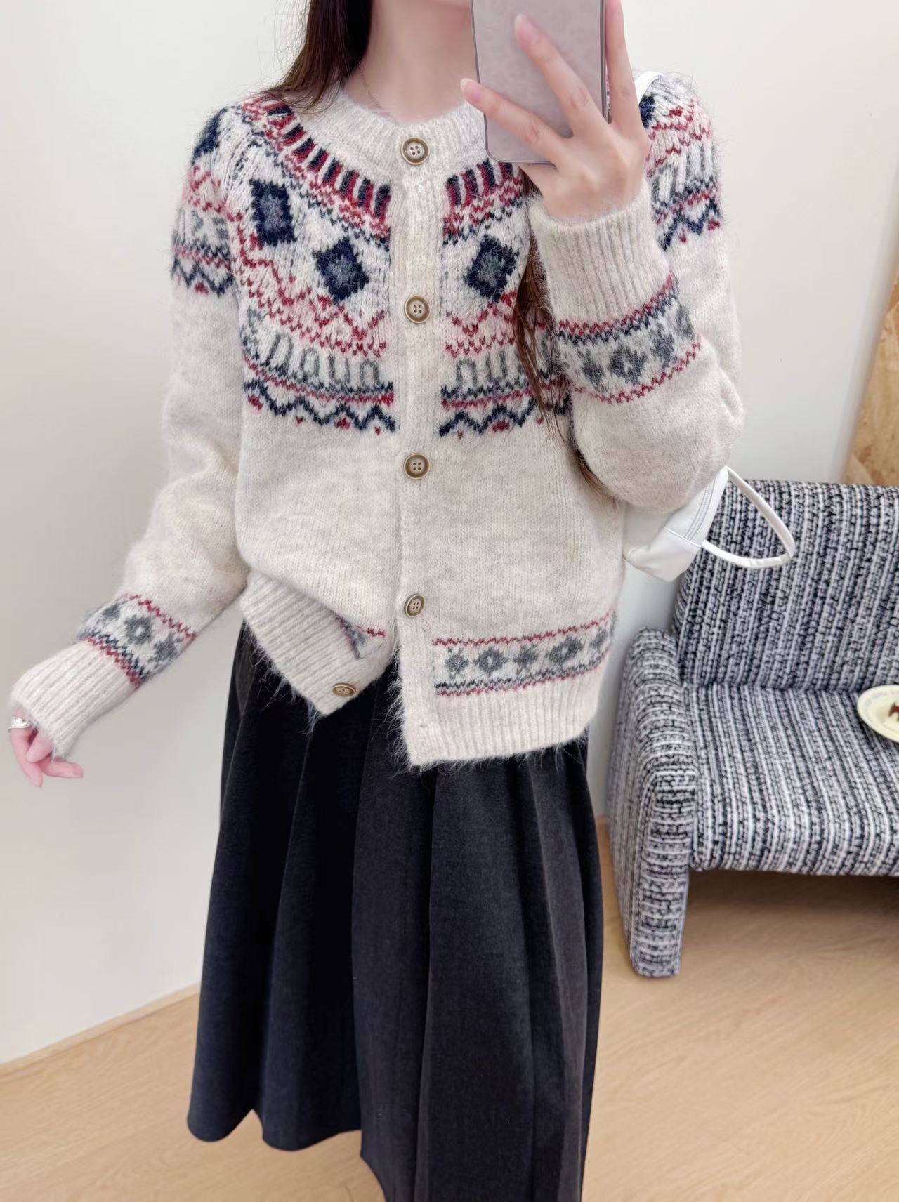 Jacquard knit cardigan